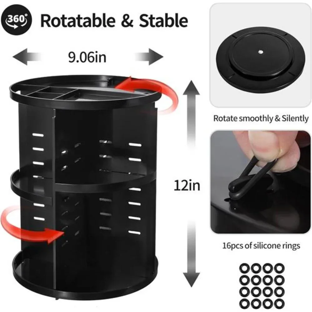 360 Rotating Makeup Organizer,DIY Adjustable Spinning Holder,Foldable Cosmetic